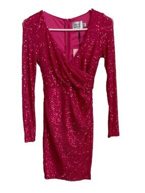 Hello Molly Sequin Bodycon Dress Pink Long Sleeve V Neck Party Cocktail Mini